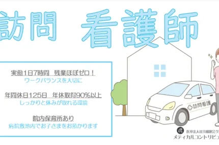 車の横でガッツポーズをする訪問看護師